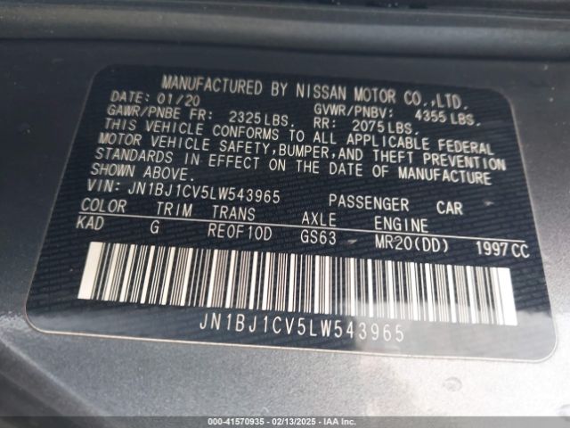 JN1BJ1CV5LW543965 Nissan Rogue Sport S Fwd Xtronic Cvt