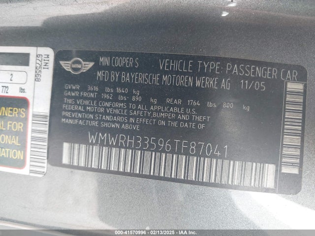2006 MINI COOPER S WMWRH33596TF87041 Photo 8