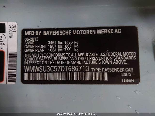 2013 MINI HARDTOP WMWSU3C57DT686710 Photo 8