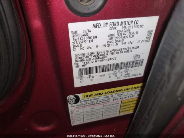 1FMJK1HT1GEF28772 Ford Expedition El Xlt