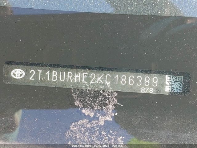 2T1BURHE2KC186389 Toyota COROLLA LE