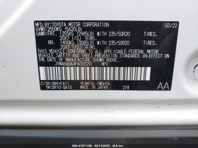 Subaru 1ym motor 2023 JTMABABA4PA000291 Image 9