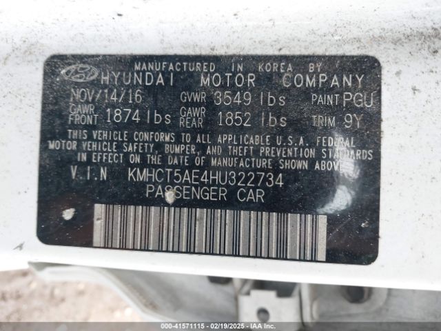 KMHCT5AE4HU322734 Hyundai ACCENT SE