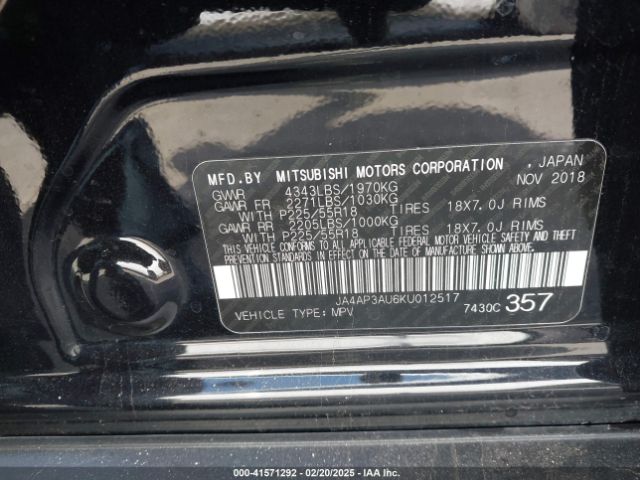 JA4AP3AU6KU012517 Mitsubishi Outlander Sport 2.0 Le/2.0 Sp