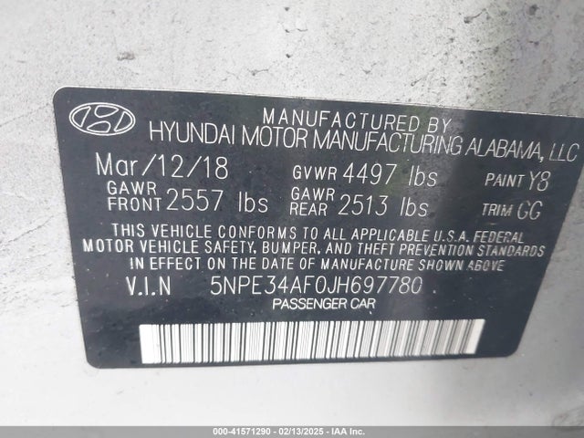 5NPE34AF0JH697780 Hyundai Sonata Limited
