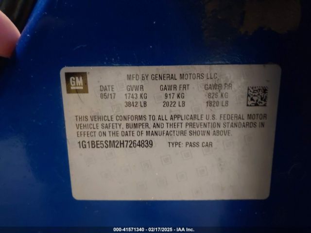1G1BE5SM2H7264839 Chevrolet Cruze Lt Auto
