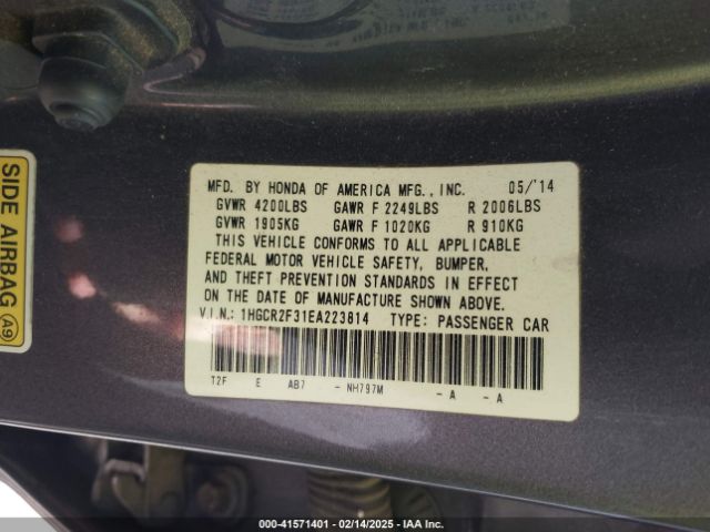 1HGCR2F31EA223814 Honda ACCORD LX