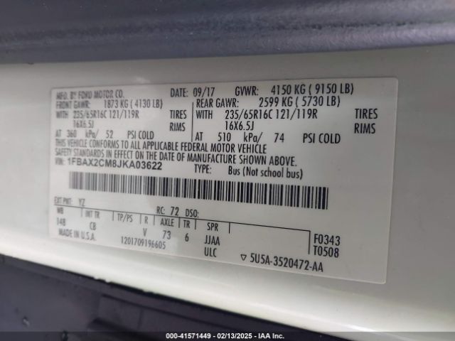 1FBAX2CM8JKA03622 Ford Transit-350 Xlt