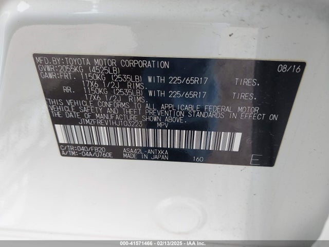 JTMZFREV1HJ103223 Toyota RAV4 LE