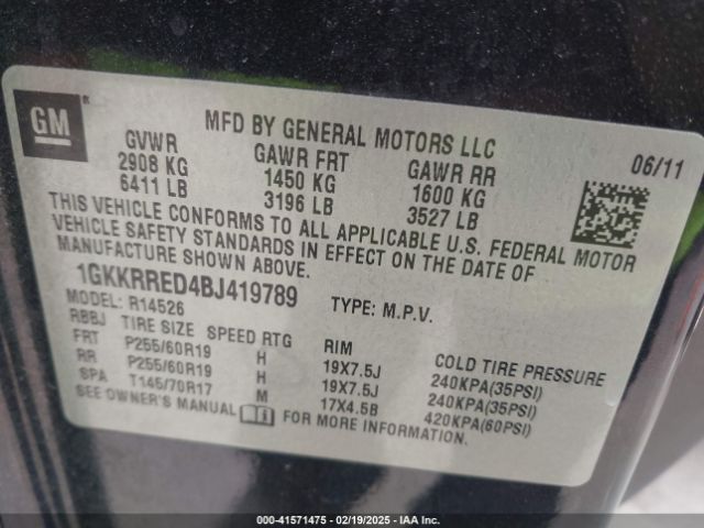 2011 GMC ACADIA 1GKKRRED4BJ419789 Photo 8