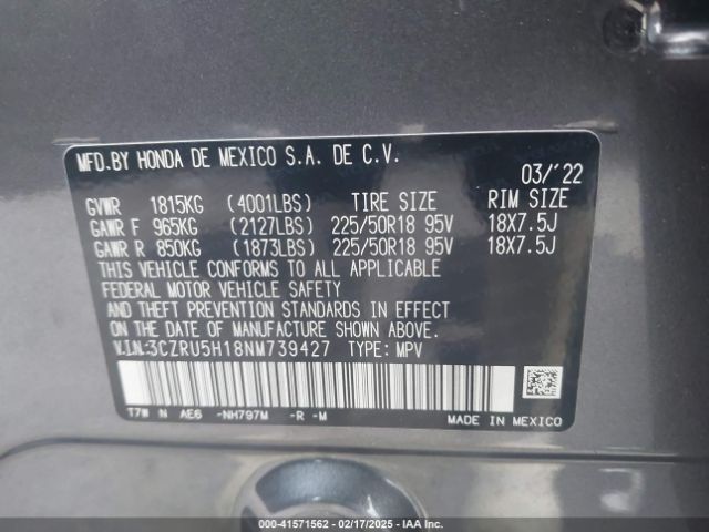 3CZRU5H18NM739427 Honda Hr-v 2wd Sport