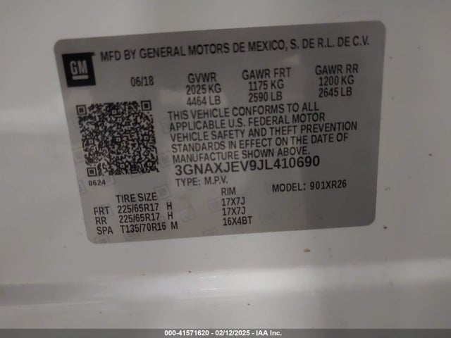 3GNAXJEV9JL410690 Chevrolet EQUINOX LT