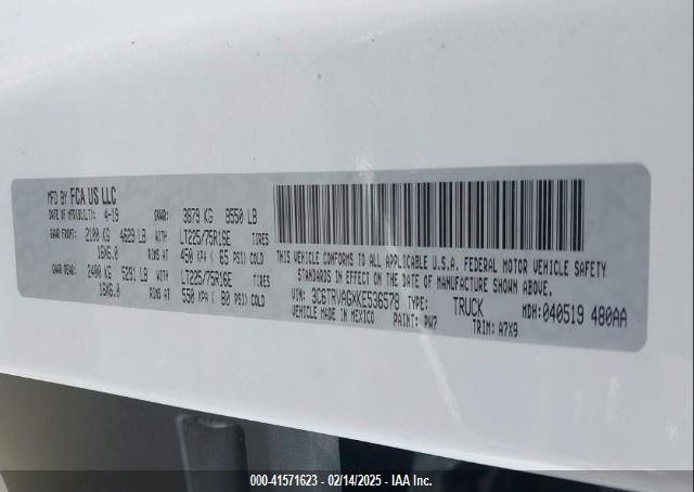 3C6TRVAGXKE536578 RAM Promaster 1500 Low Roof 136 Wb