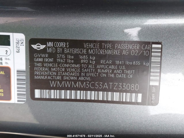 2010 MINI COOPER S CLUBMAN WMWMM3C53ATZ33080 Photo 8