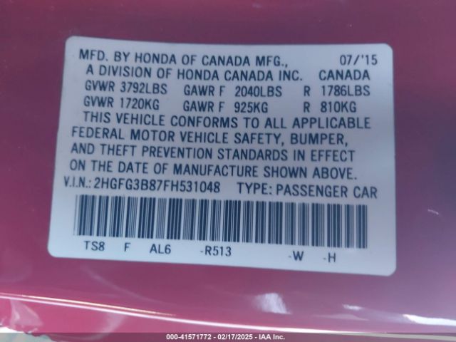 2HGFG3B87FH531048 Honda CIVIC EX