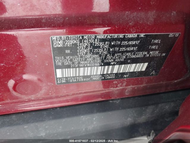 2T3F1RFV1KC016674 Toyota RAV4 LE