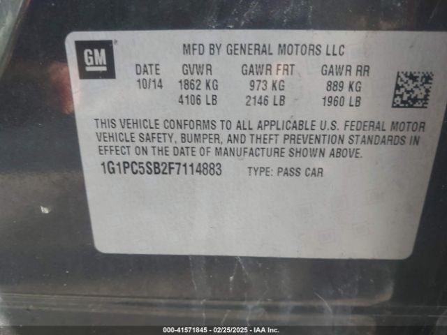 1G1PC5SB2F7114883 Chevrolet Cruze 1lt Auto