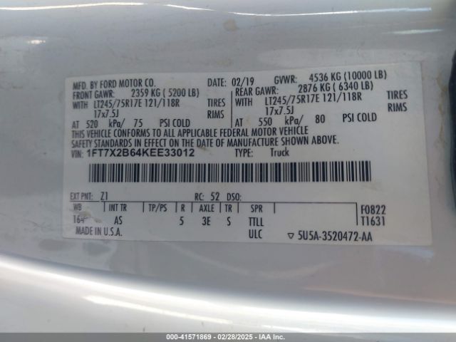 1FT7X2B64KEE33012 Ford F-250 Xl