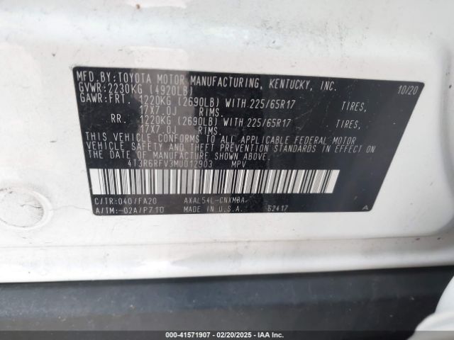 4T3R6RFV3MU012903 Toyota Rav4 Hybrid Xle