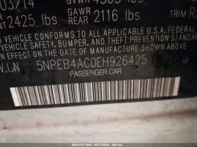 5NPEB4AC0EH926425 Hyundai SONATA GLS
