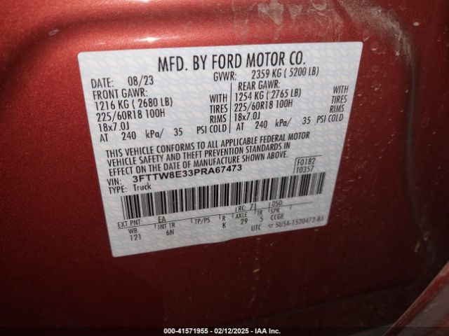 3FTTW8E33PRA67473 Ford Maverick Lariat