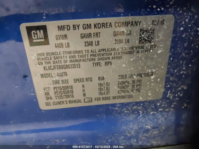KL4CJFSB8GB633513 Buick Encore Convenience