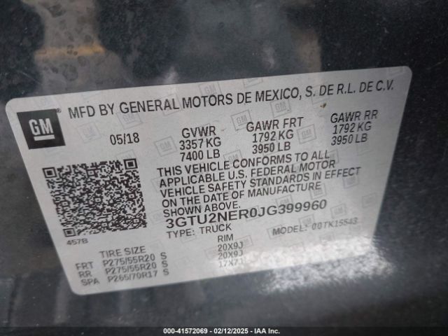 3GTU2NER0JG399960 GMC Sierra 1500 Slt