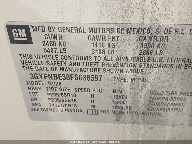 2015 CADILLAC SRX 3GYFNBE38FS638597 Photo 8