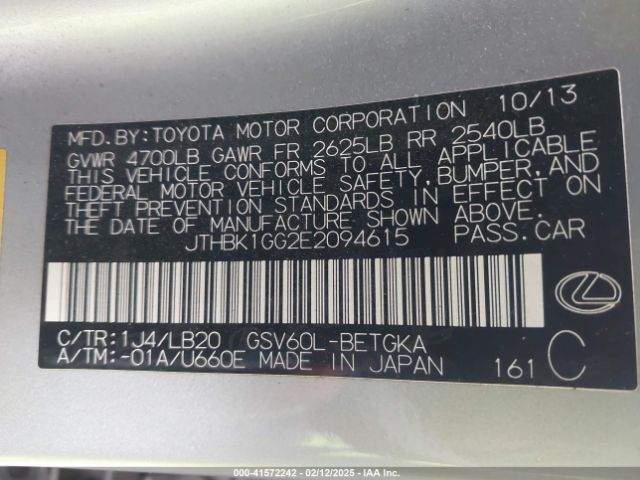 JTHBK1GG2E2094615 Lexus ES 350