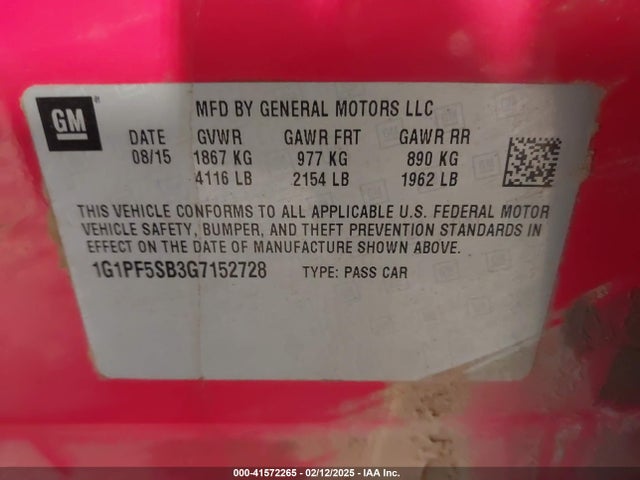 1G1PF5SB3G7152728 Chevrolet Cruze Limited 2lt Auto