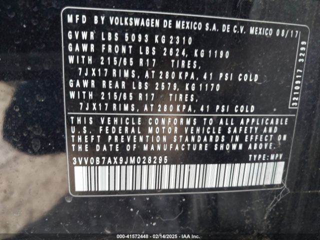 3VV0B7AX9JM028295 Volkswagen Tiguan 2.0t S