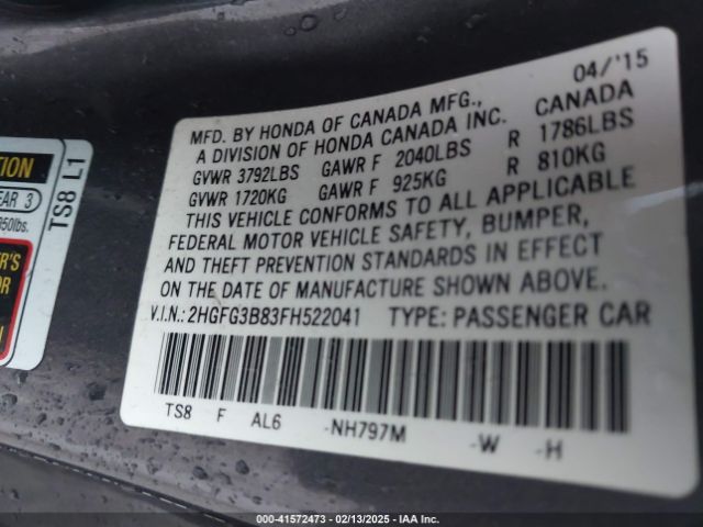 2HGFG3B83FH522041 Honda CIVIC EX