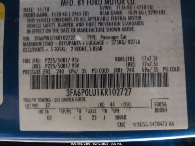 2019 FORD FUSION HYBRID 3FA6P0LU1KR102727 Photo 8