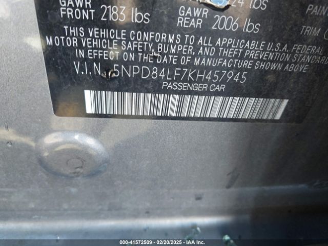 5NPD84LF7KH457945 Hyundai ELANTRA SEL