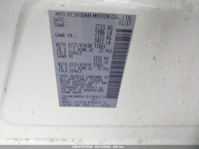 Nissan Pathfinder Sl 2017 5N1DR2MM0HC658973 Image 9