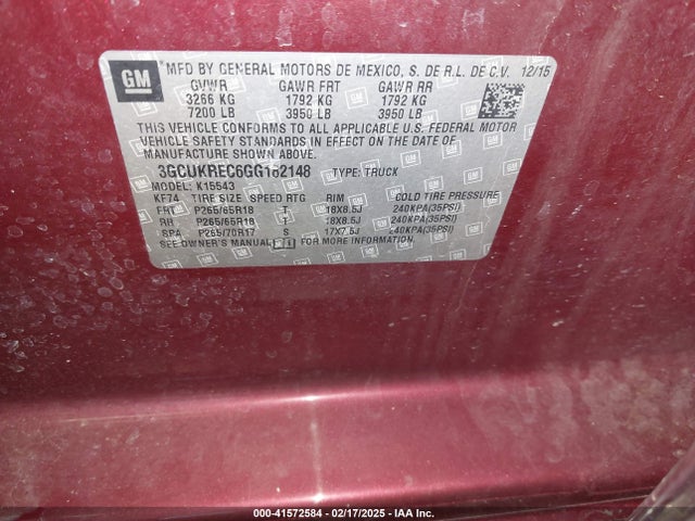 3GCUKREC6GG182148 Chevrolet Silverado 1500 2lt