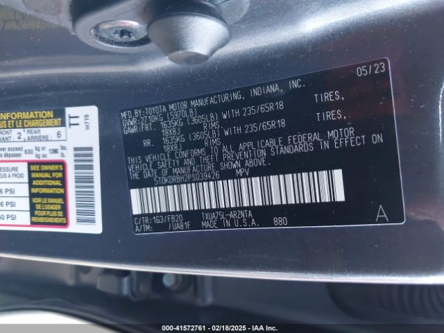 5TDKDRBH2PS039426 Toyota Highlander Le