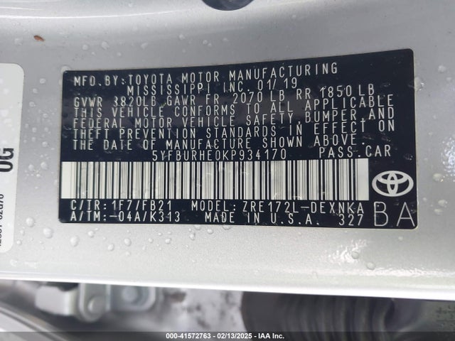 Toyota COROLLA LE 2019 5YFBURHE0KP934170 Image 9