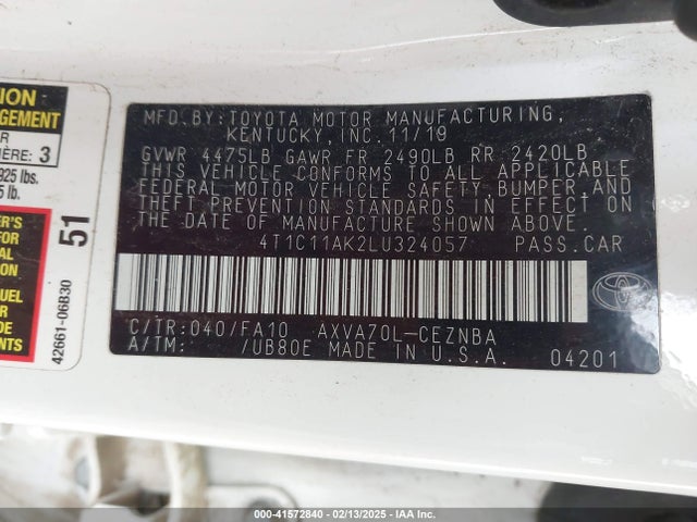Toyota CAMRY LE 2020 4T1C11AK2LU324057 Image 9