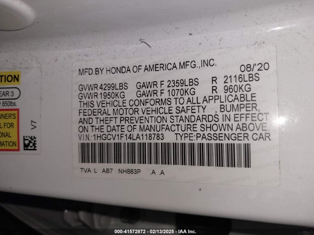 1HGCV1F14LA118783 Honda ACCORD LX
