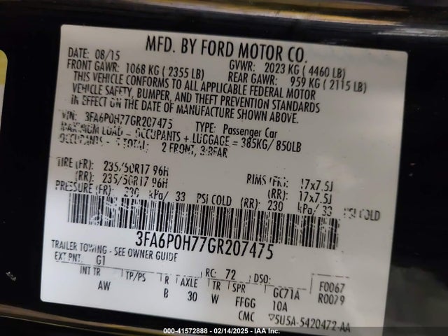 Ford FUSION SE 2016 3FA6P0H77GR207475 Image 9