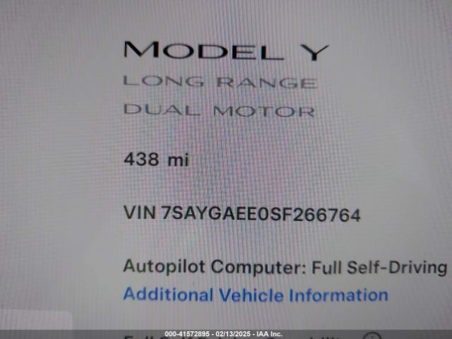 7SAYGAEE0SF266764 Tesla Model Y Long Range Dual Motor All-wheel Drive