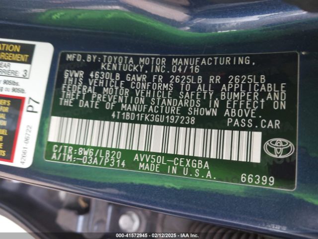 4T1BD1FK3GU197238 Toyota Camry Hybrid Xle
