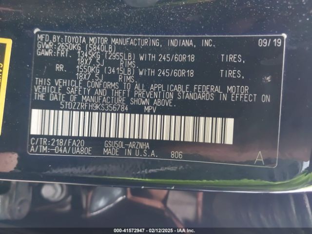 5TDZZRFH9KS356784 Toyota Highlander Le Plus