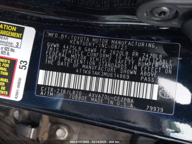 4T1K61AK3MU614869 Toyota CAMRY XSE