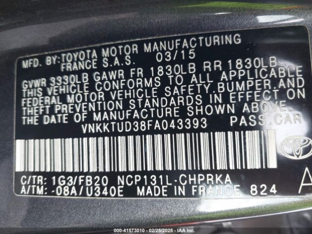 VNKKTUD38FA043393 Toyota YARIS LE