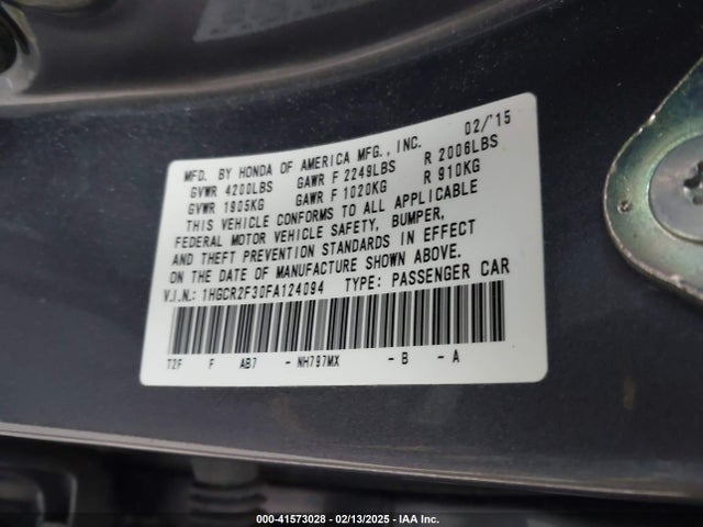 Honda ACCORD LX 2015 1HGCR2F30FA124094 Image 9