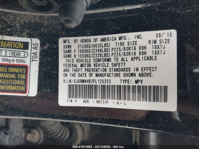 Honda Cr-v Touring 2015 5J6RM4H92FL125203 Image 9