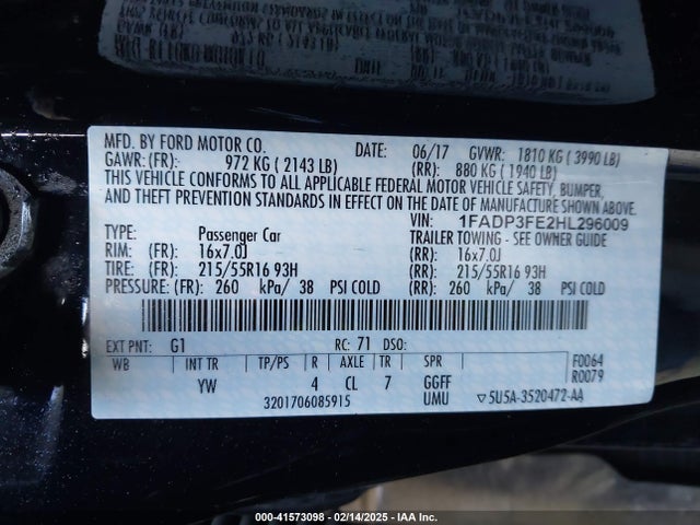 1FADP3FE2HL296009 Ford FOCUS SE