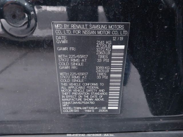KNMAT2MV6LP534760 Nissan Rogue Sv Intelligent Awd